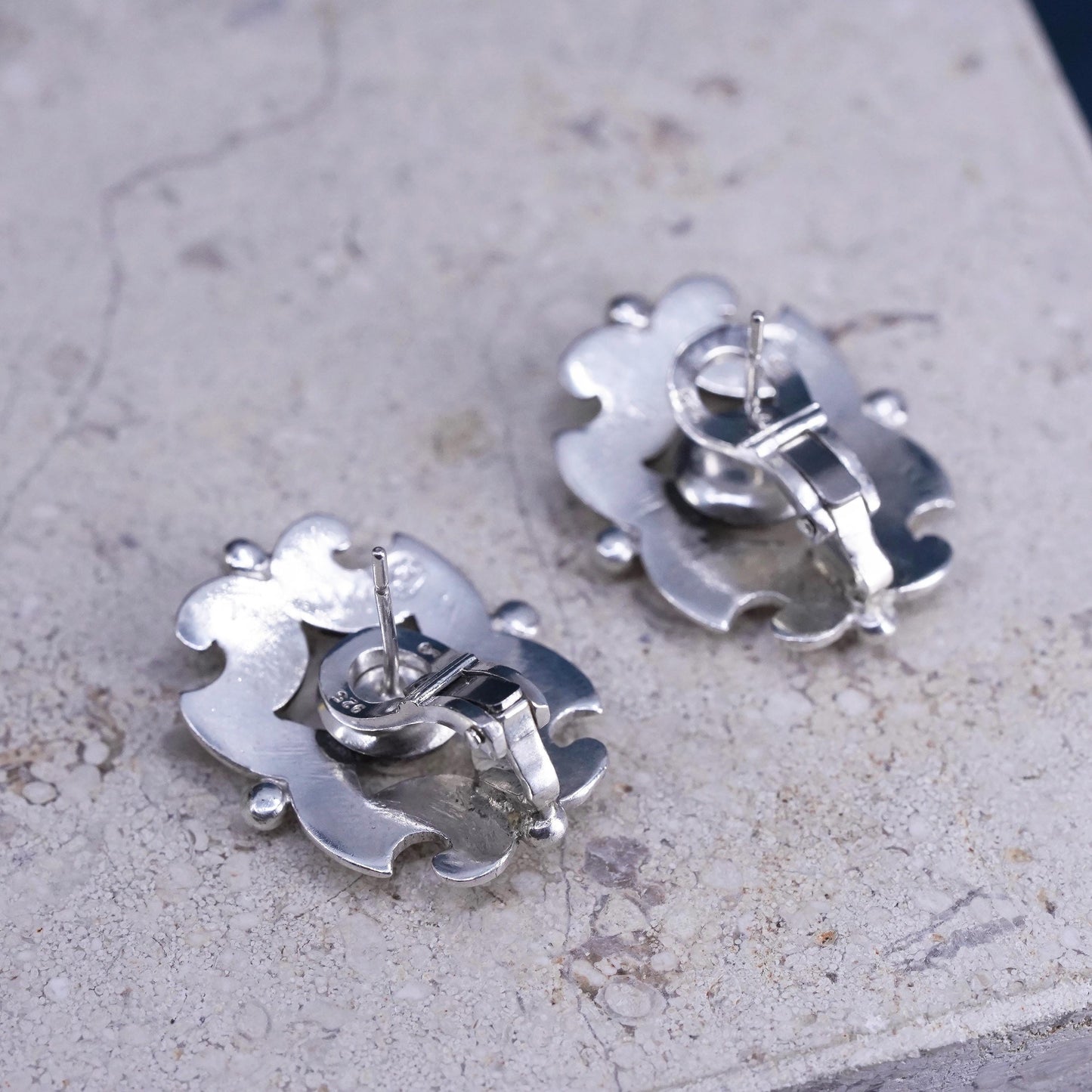 vintage Mexican Sterling silver handmade curvy earrings, modern 925 studs