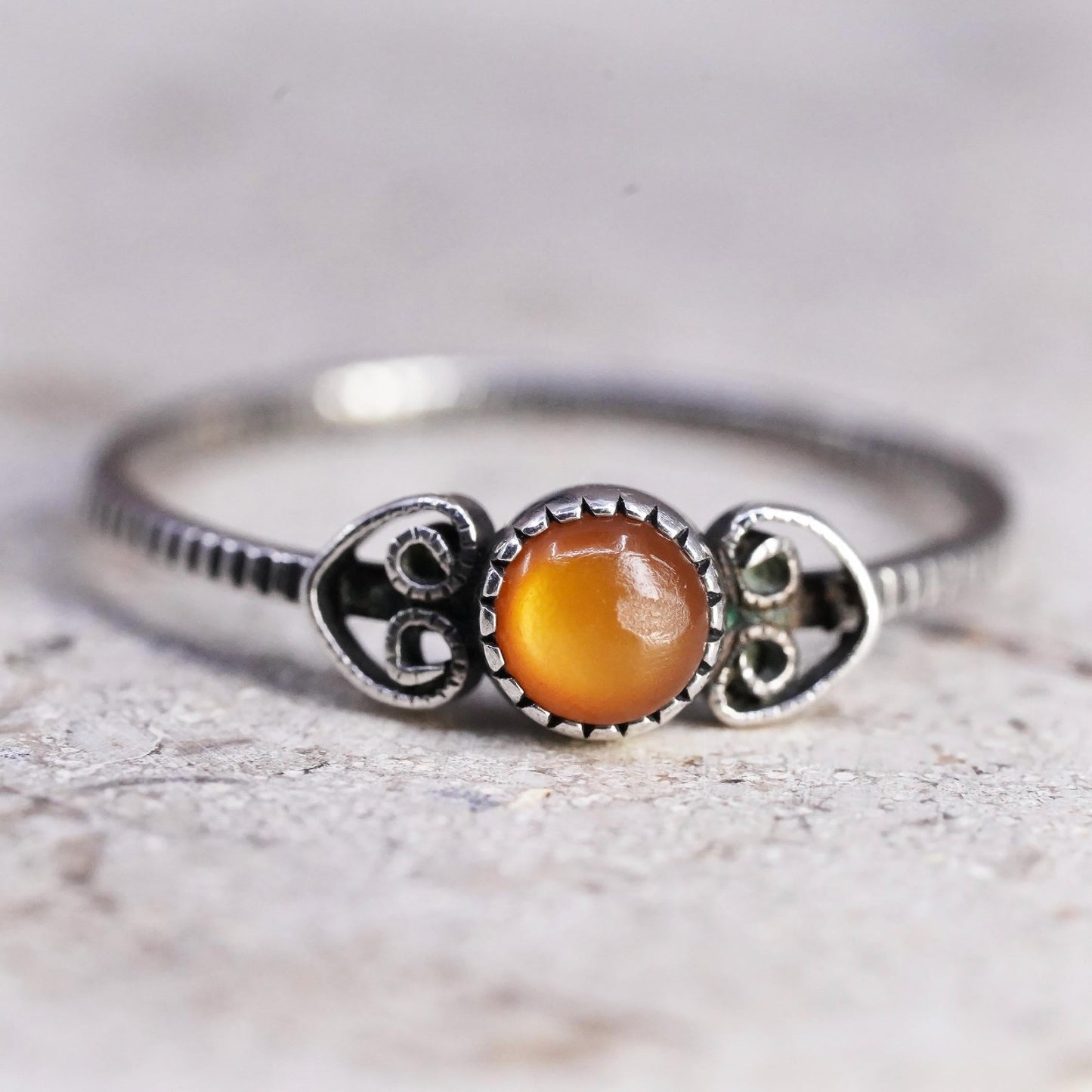 Size 5, vintage Sterling 925 silver handmade stackable ring w/ golden tiger eye