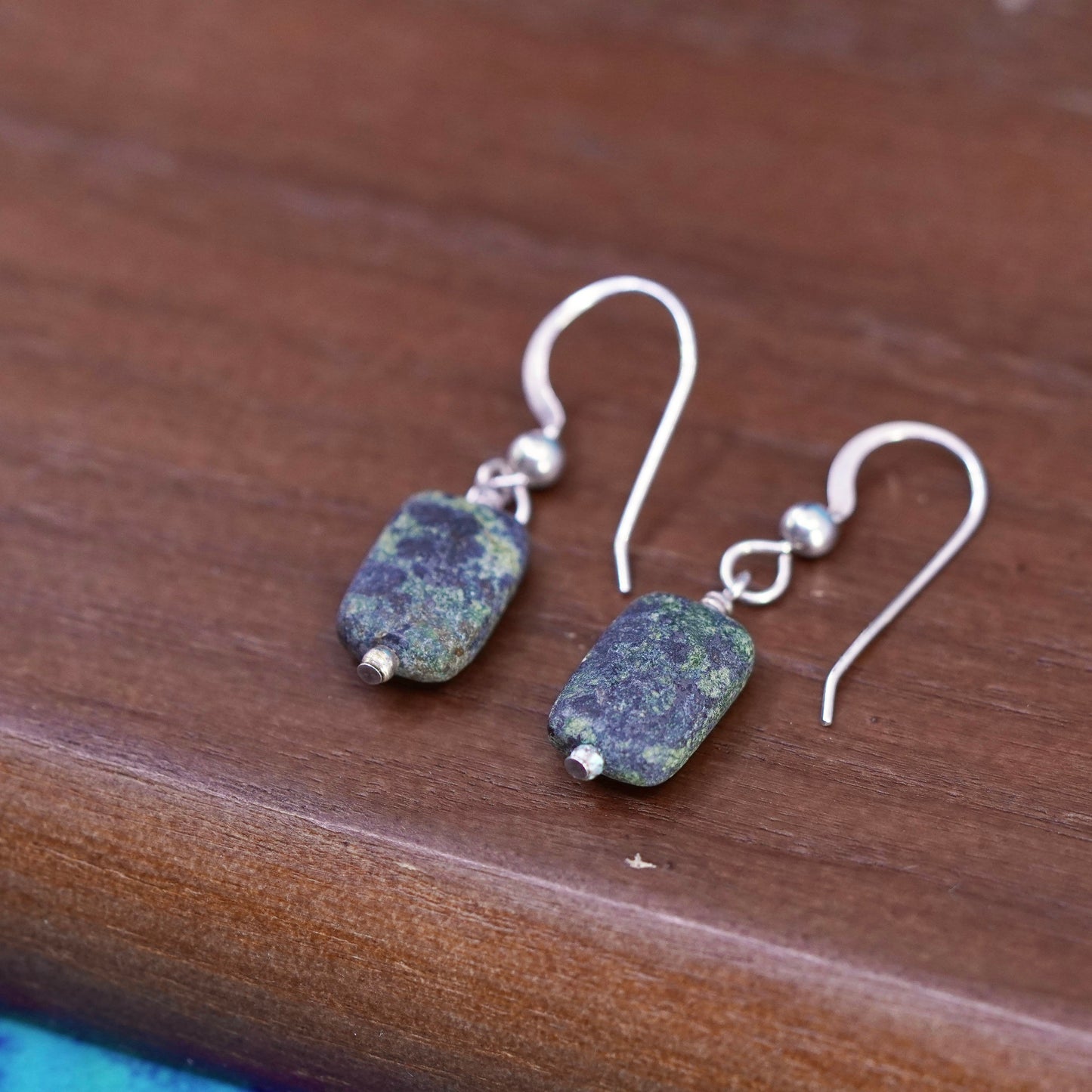 Vintage Sterling silver handmade earrings, 925 hooks with jasper