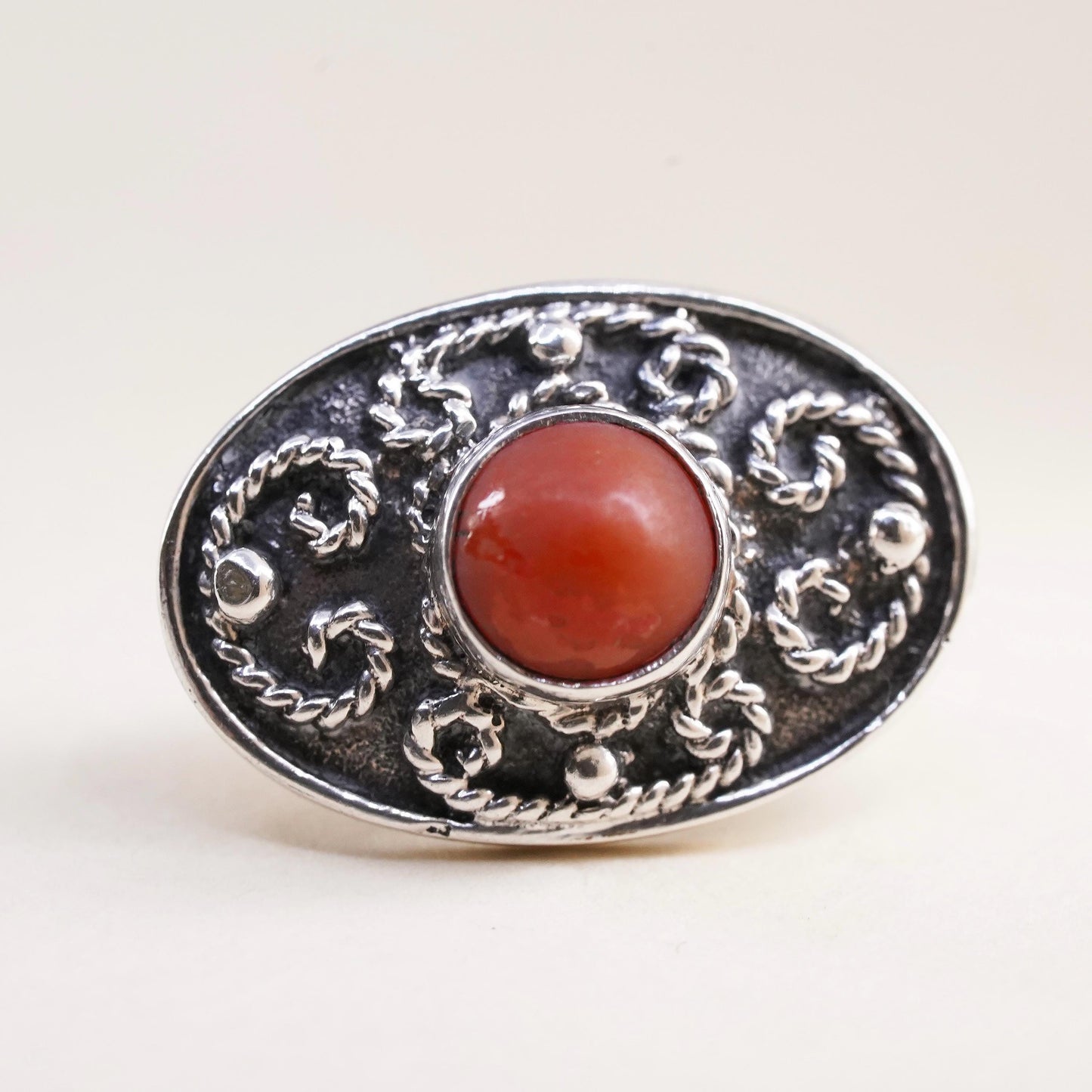 Native American Navajo handmade single earring. Sterling 925 silver stud coral