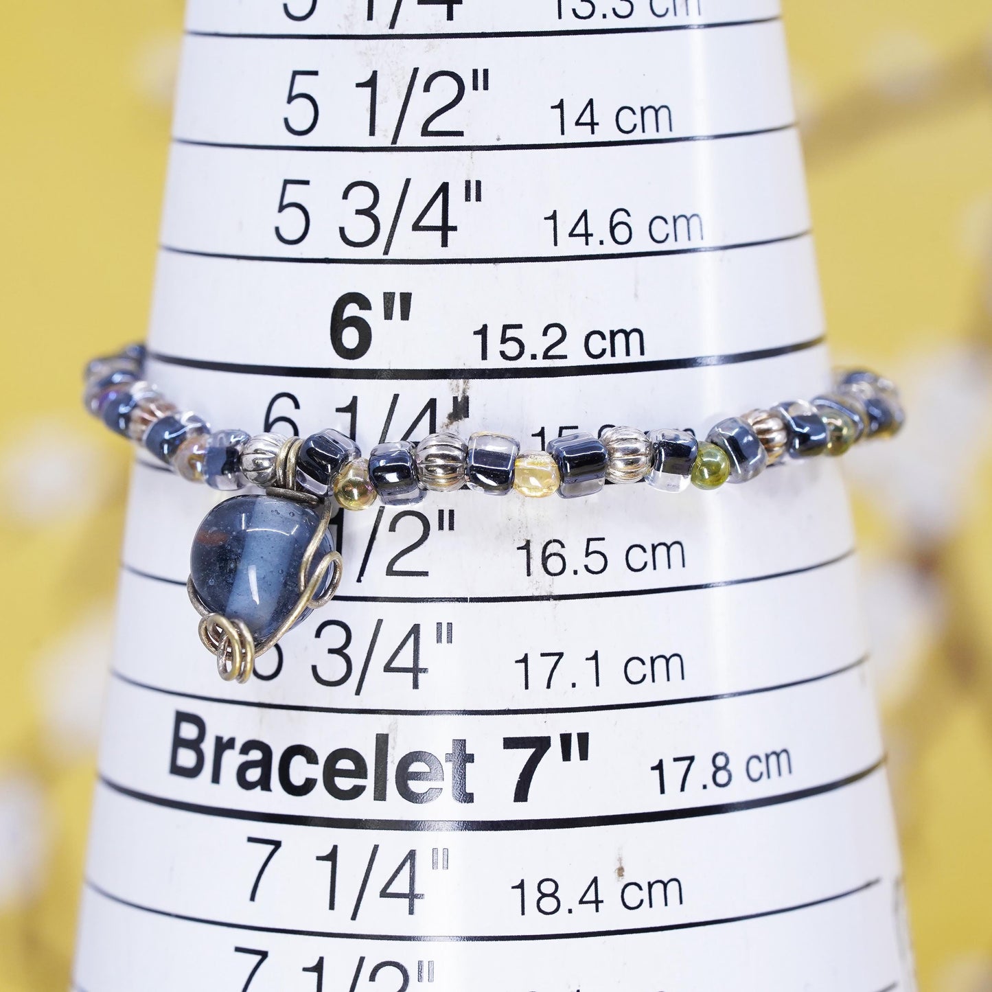 6.25”, sterling silver bracelet, blue glass bead bracelet with 925 silver clasp