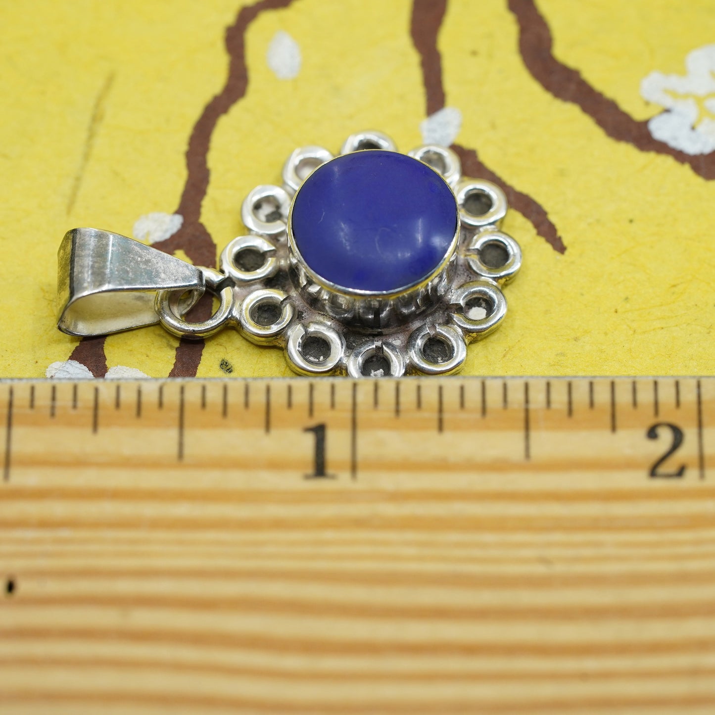 Vintage Sterling silver handmade pendant, Mexico 925 circle with blue onyx