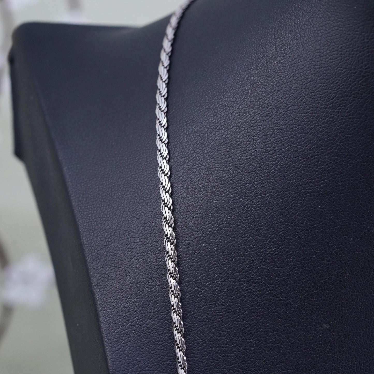 24", 3mm, Vintage sterling silver flatten curb chain, 925 men's necklace