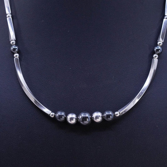 18", southwestern Sterling silver necklace, 925 twisted chain hematite beads