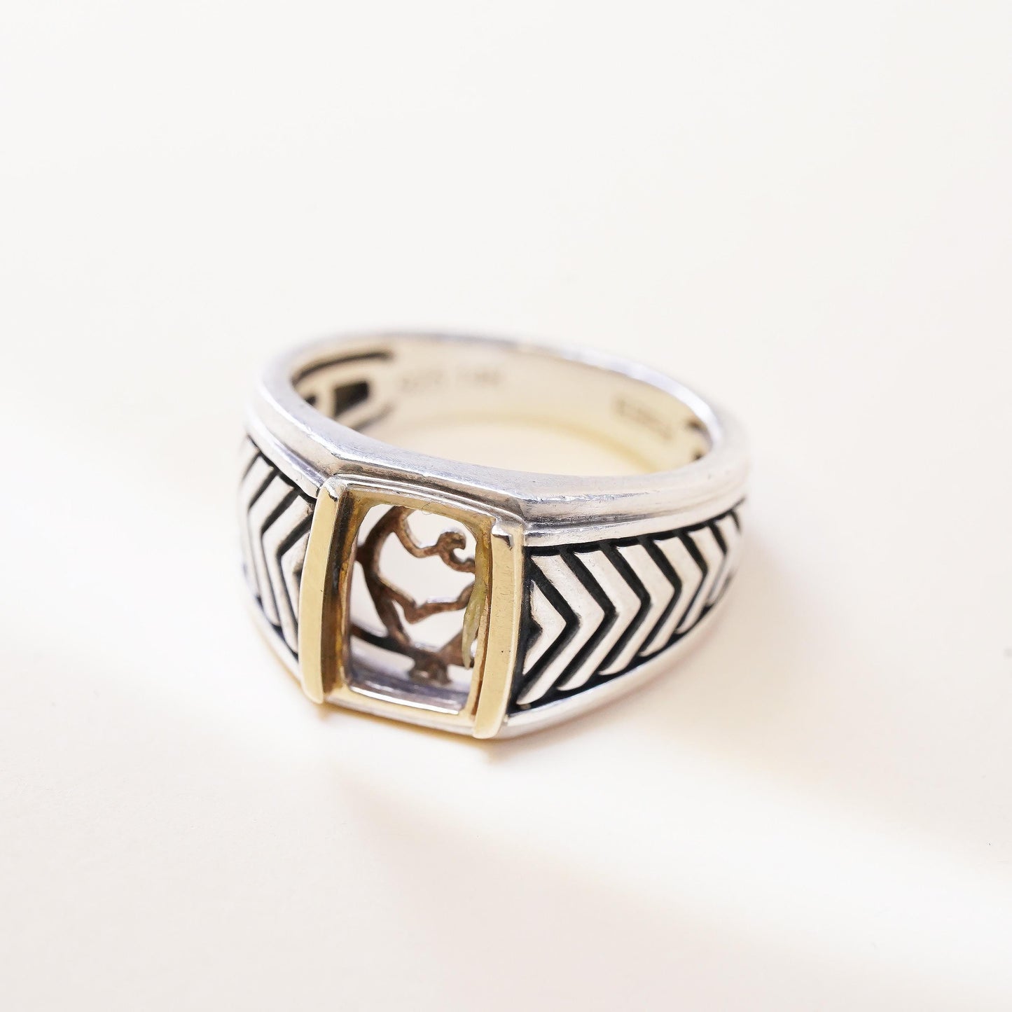 Size 10, Vintage EFFY 925 Sterling Silver 14K Gold Wide Ring | Two Tone Band