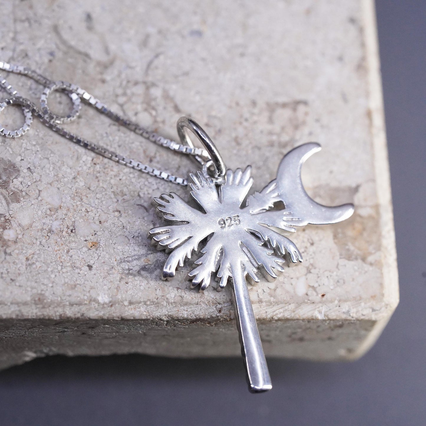 20", Sterling silver necklace, 925 Palmetto Tree Moon South Carolina State