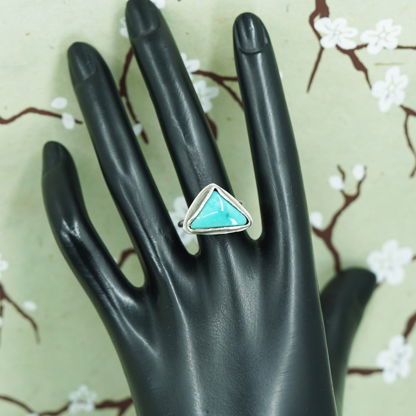Size 6.25, Native American sterling silver ring, 925 ring triangular turquoise