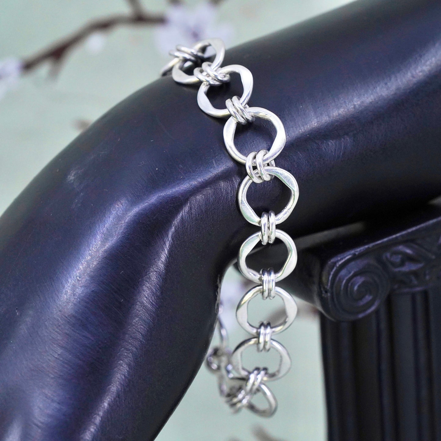 7", Vintage sterling silver charm bracelet, 925 bold circle link chain