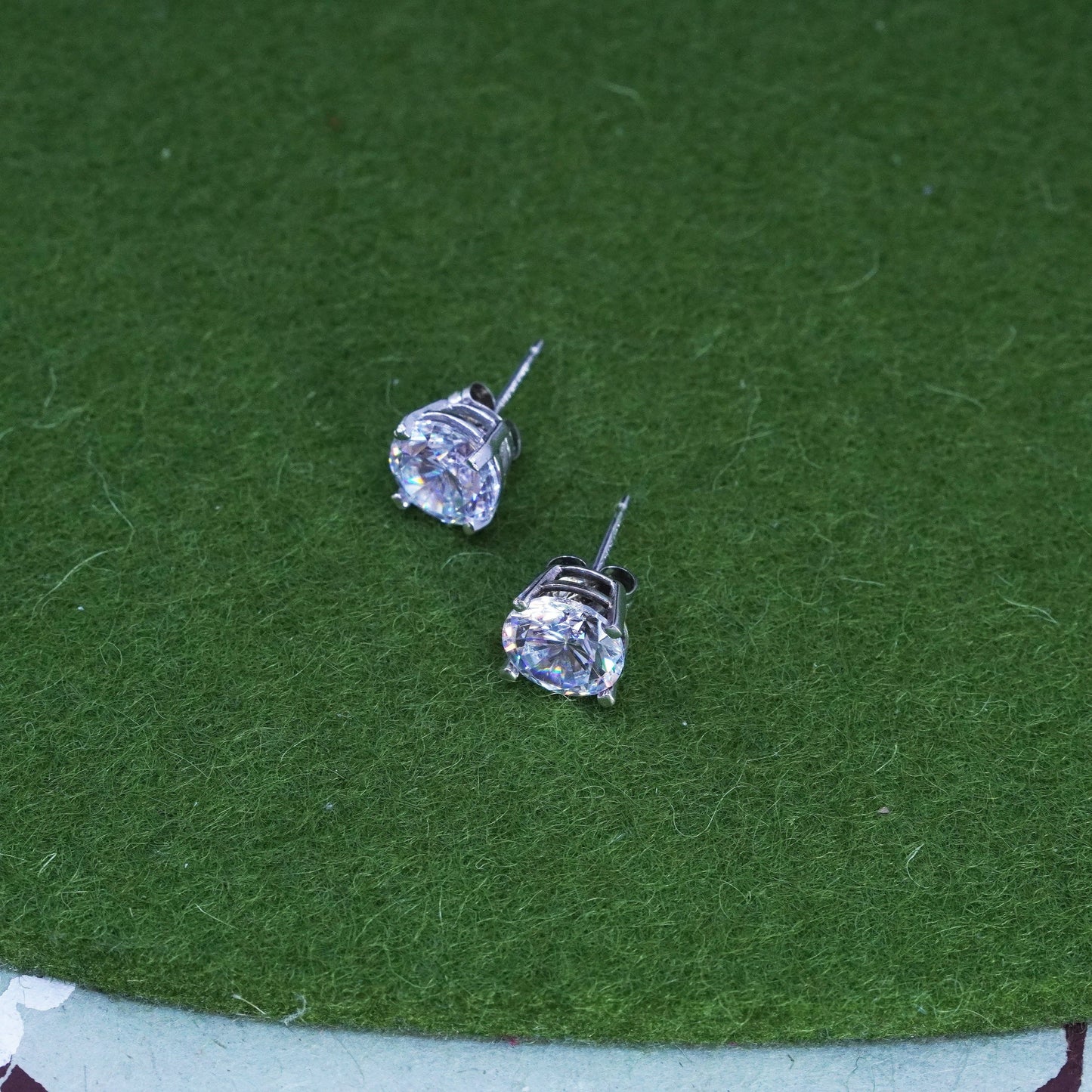 7mm, Vintage sterling silver genuine cz studs, fashion minimalist earrings