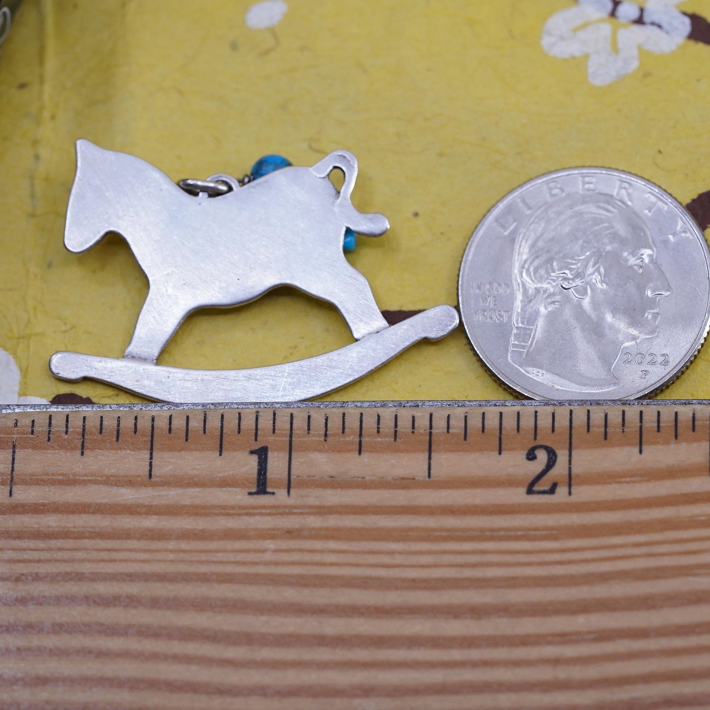 925 Sterling Silver Rocking Horse Pendant Turquoise Cross Charm, Nursery Horse