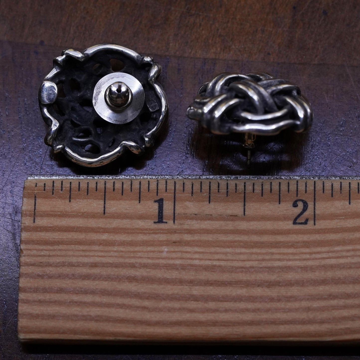 Vintage Sterling silver handmade earrings, 925 woven braided square studs