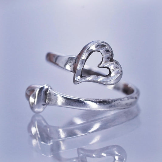Size adjustable, vintage Sterling 925 silver handmade ring, wrap heart band