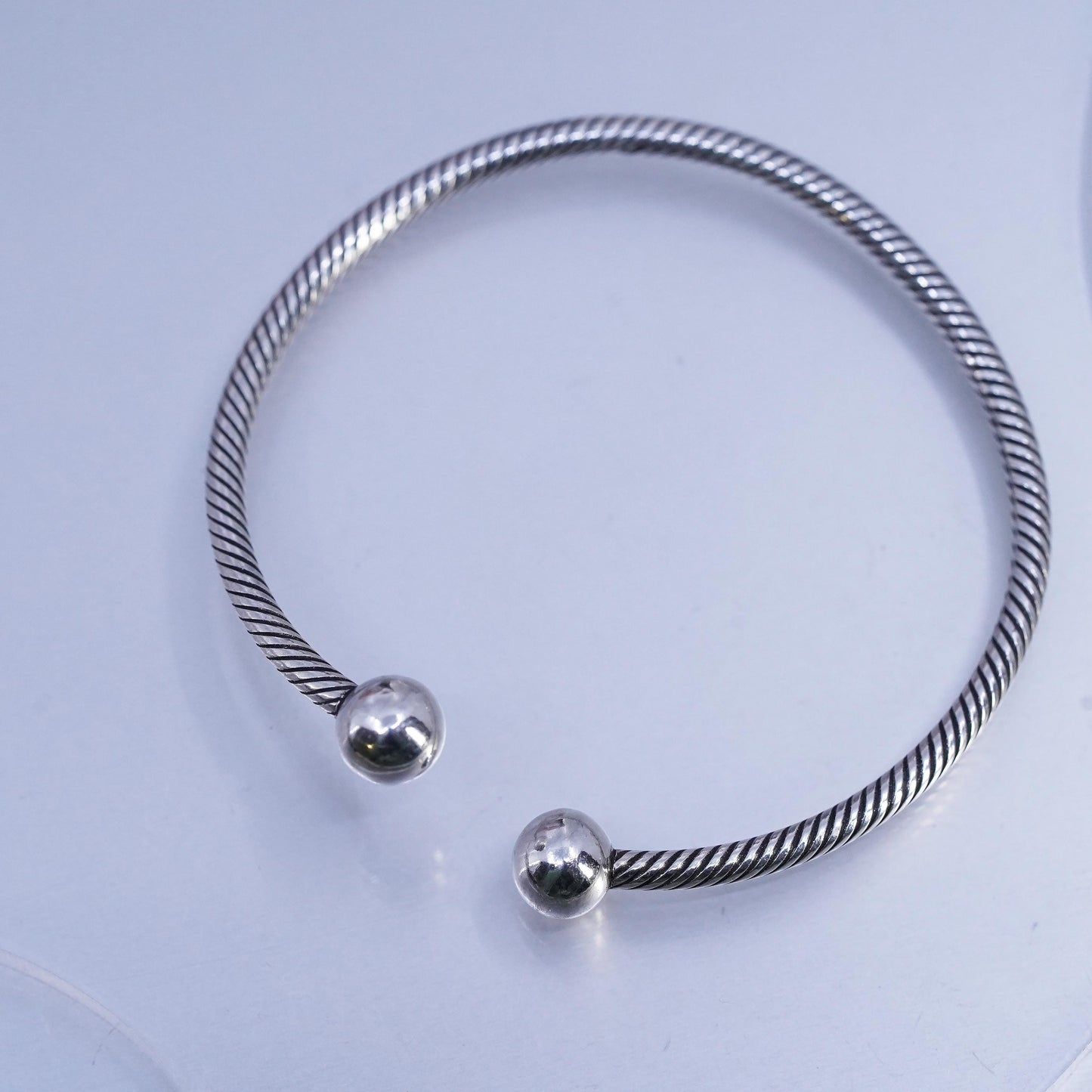 7", Vintage Sterling 925 silver handmade bracelet, cable cuff with beads