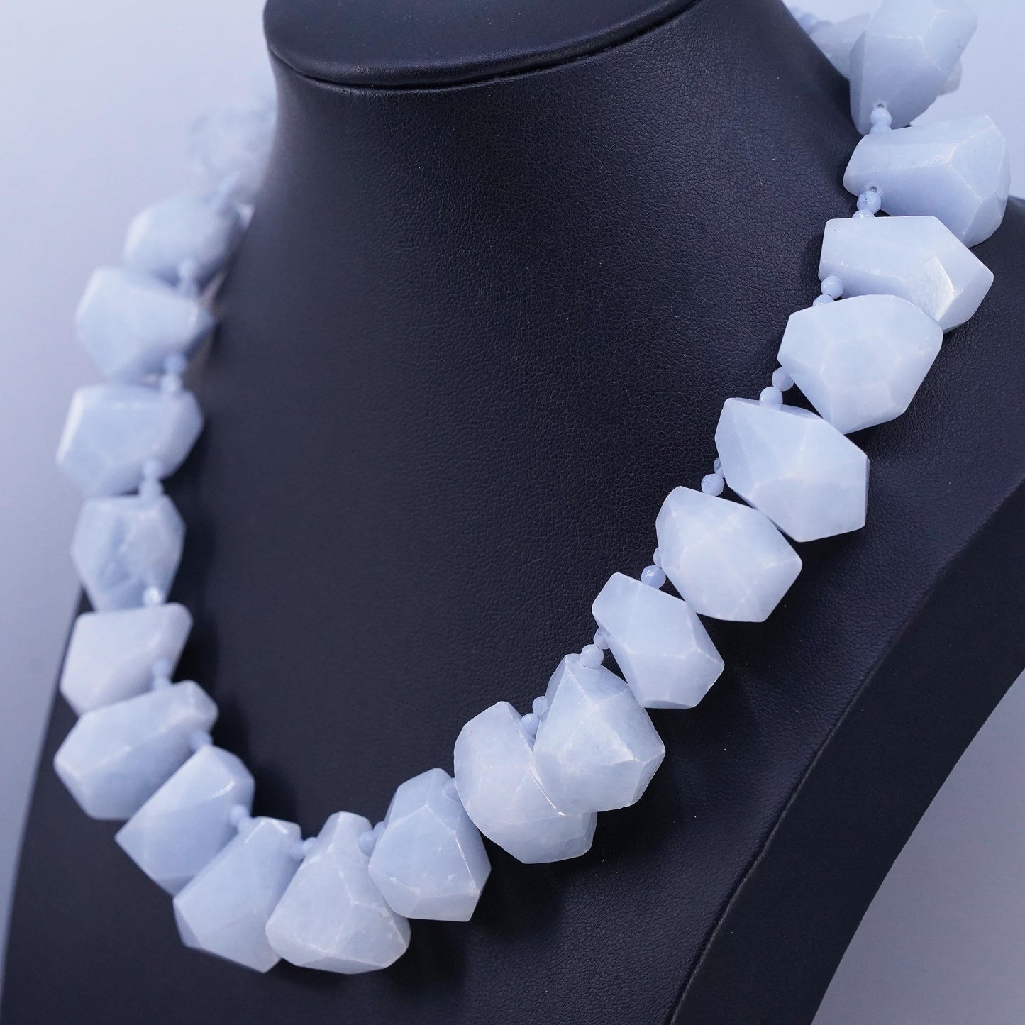 16", Vintage 925 Sterling Silver handmade necklace blue calcite nugget beads