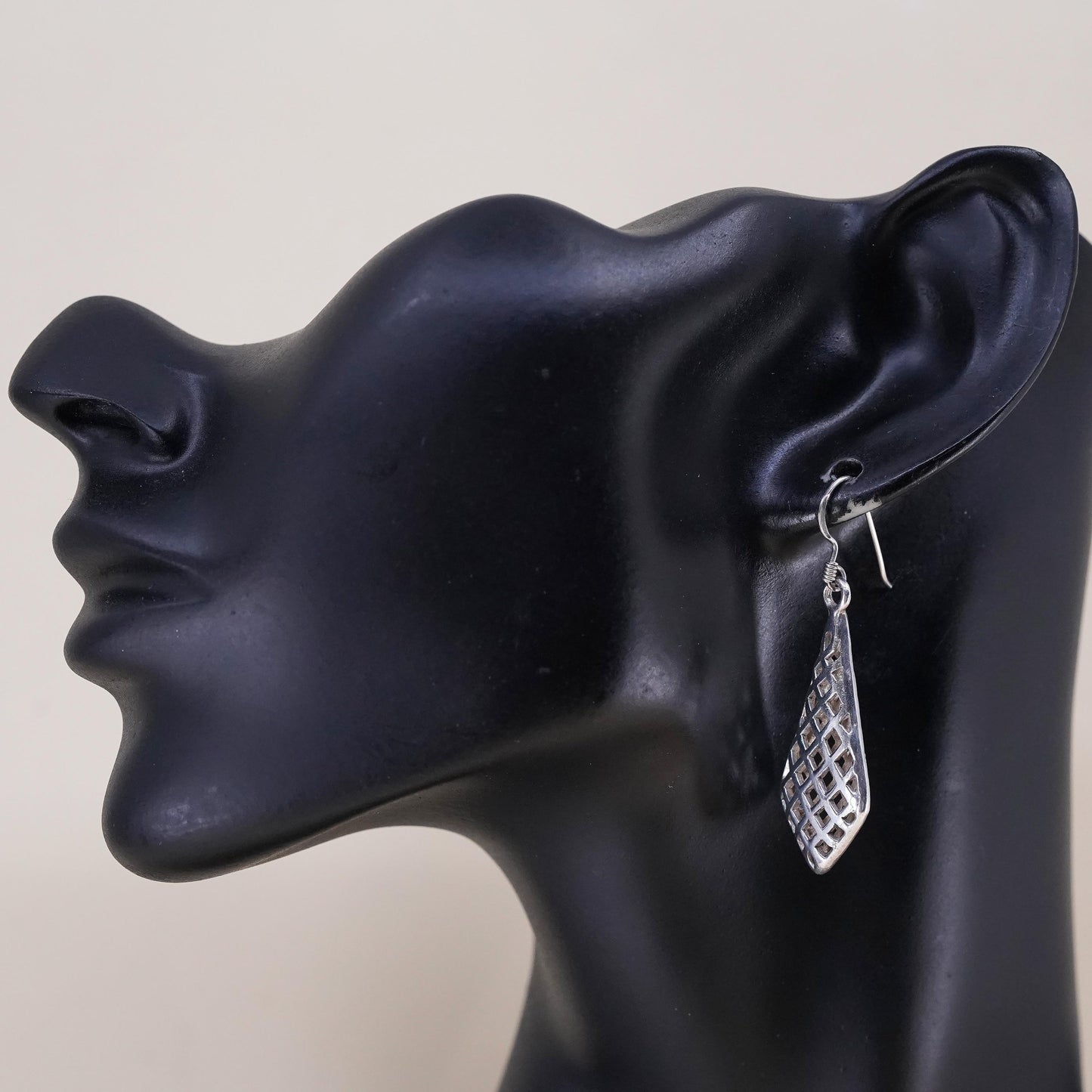Vintage Sterling silver handmade earrings, filigree 925 teardrop earrings