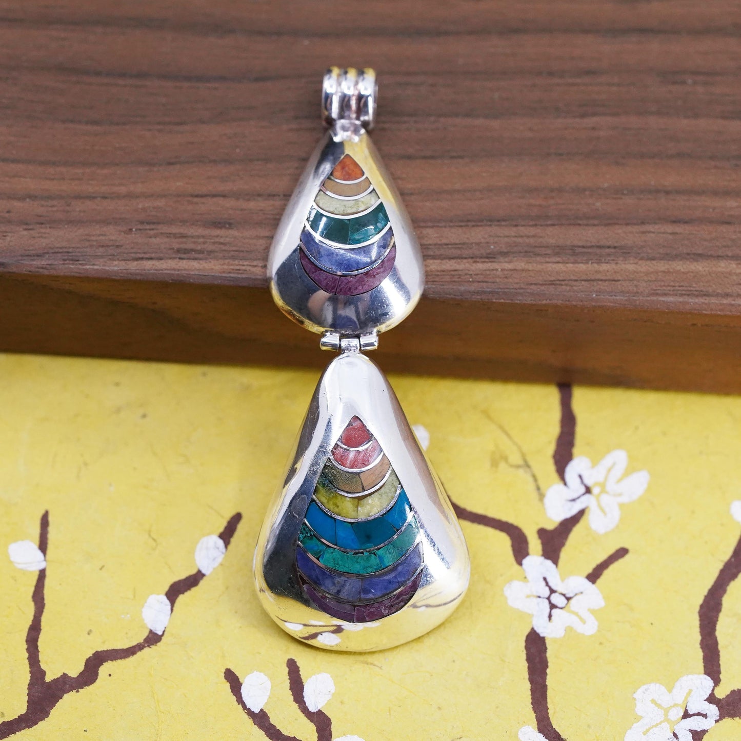 Sterling 950 silver pendant Peruvian Inca silver turquoise, MOP carol