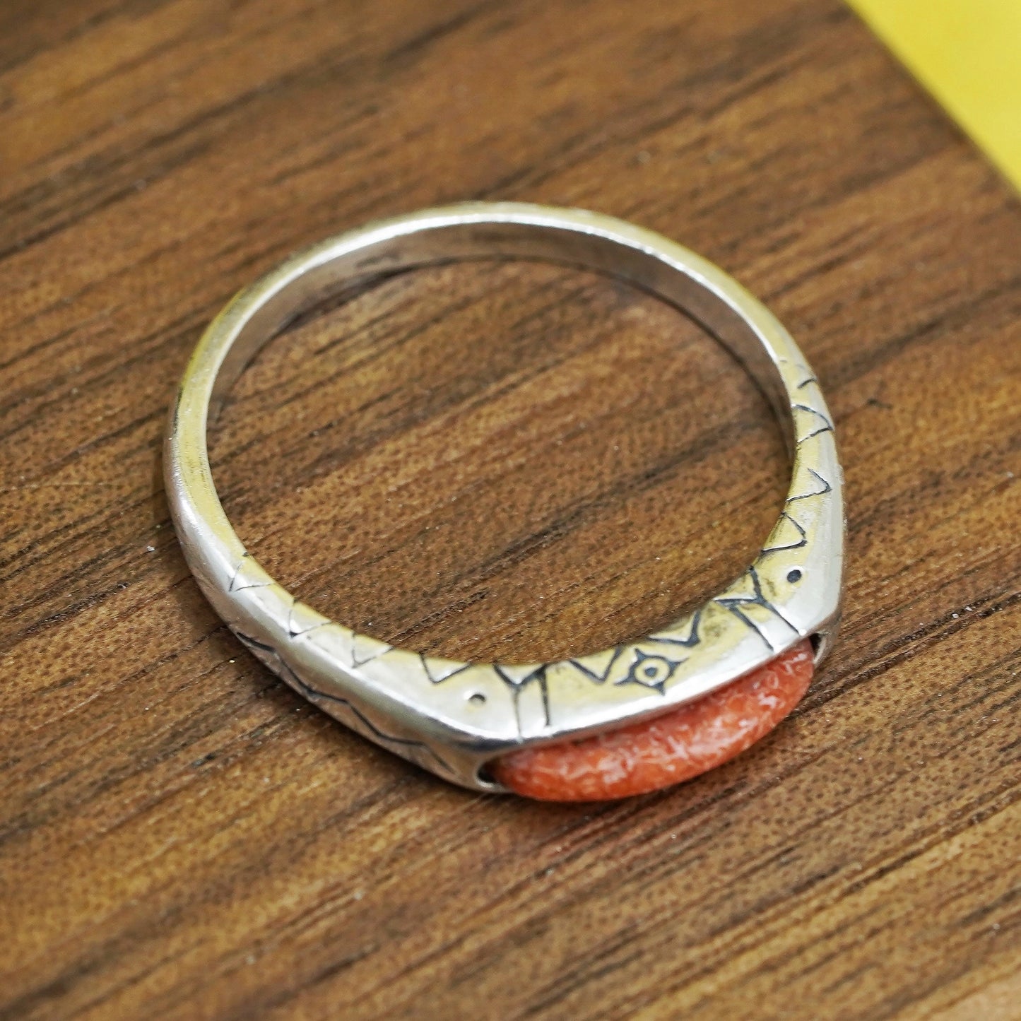 Size 8.25, carolyn pollack relios Sterling silver handmade ring, 925 band coral