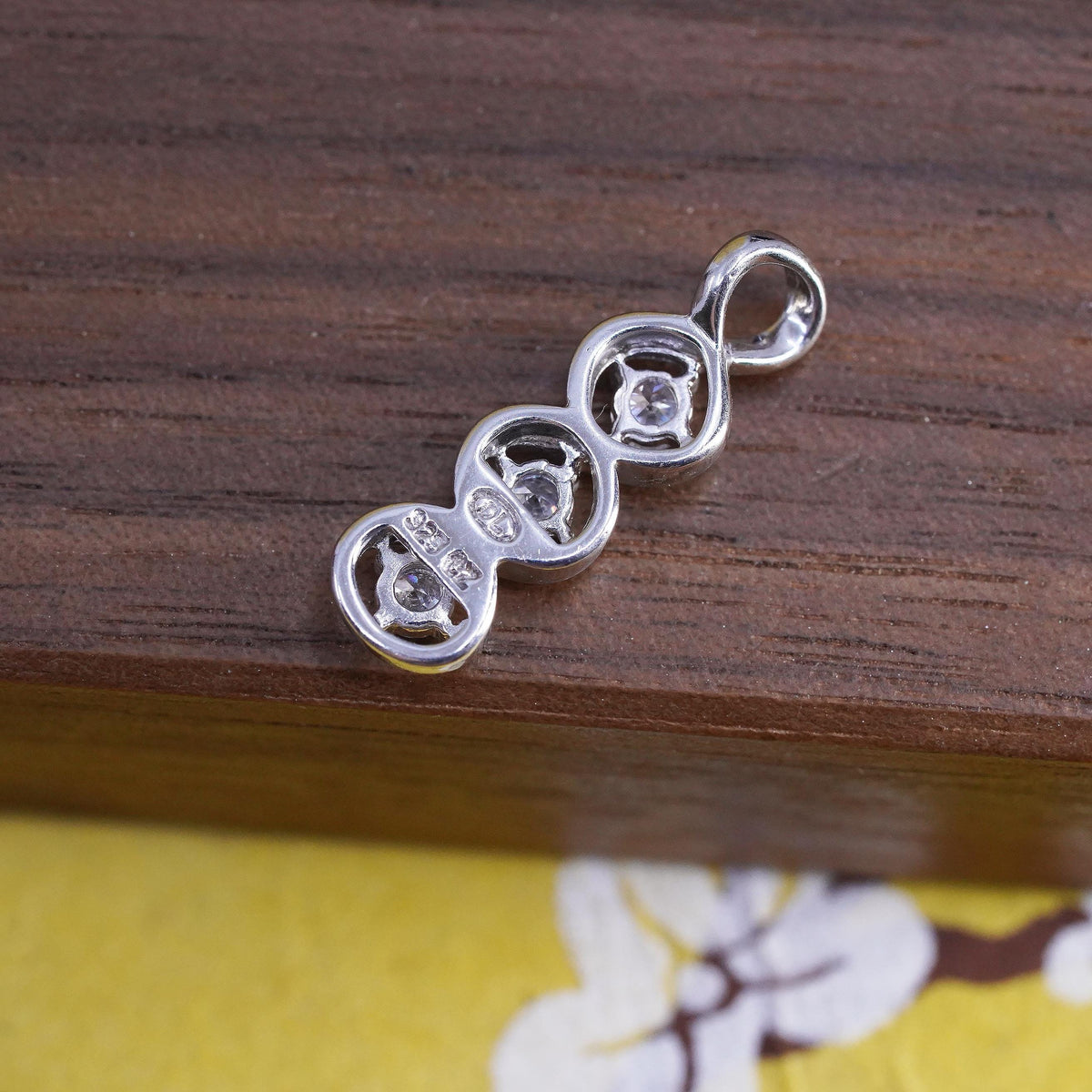 Vintage Sterling silver pendant, 925 cz bar pendant