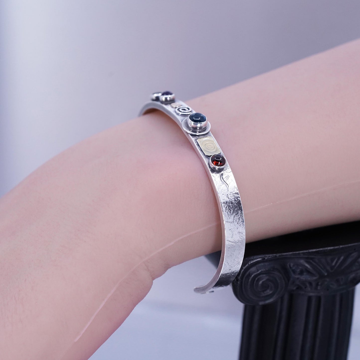 6.5”, Lucinda Moran Sterling Sterling 925 Gold Protect Gemstone Cuff Bracelet