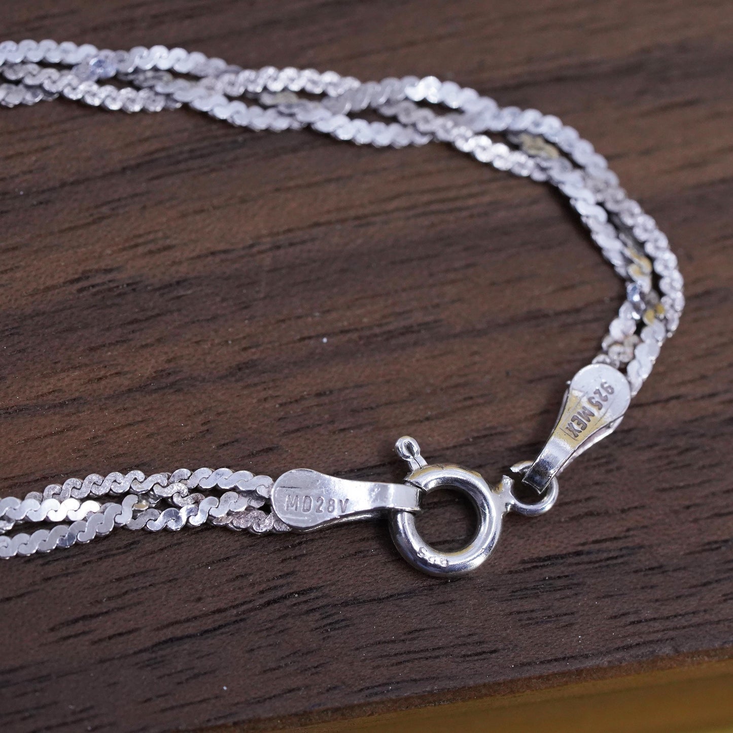 7" Mexican Sterling silver braided woven s link bracelet, 3 strands 925 chain