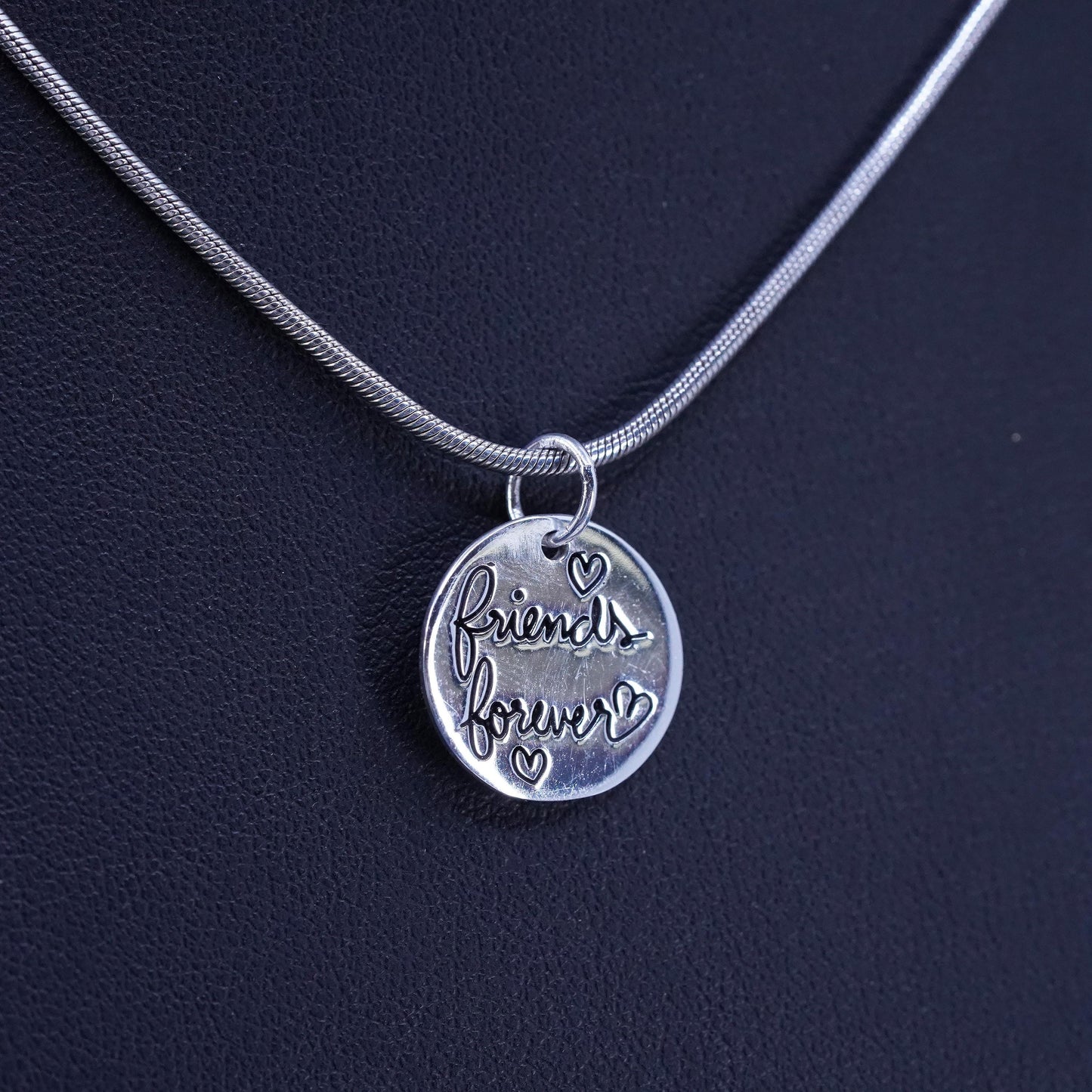16”, VTG Sterling silver necklace, 925 snake chain “friends forever” pendant