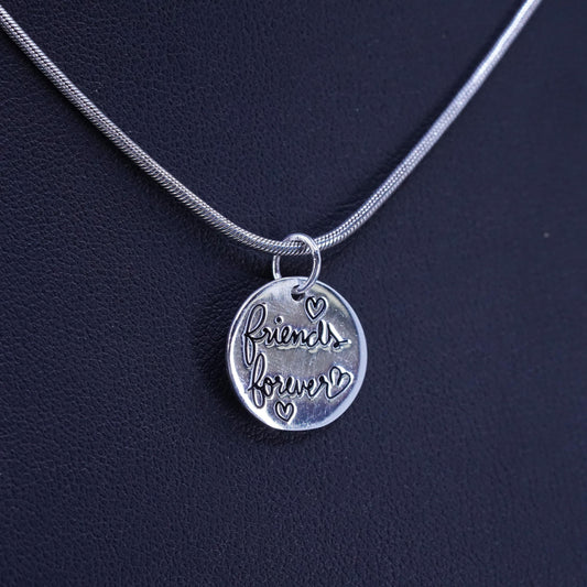 16”, VTG Sterling silver necklace, 925 snake chain “friends forever” pendant