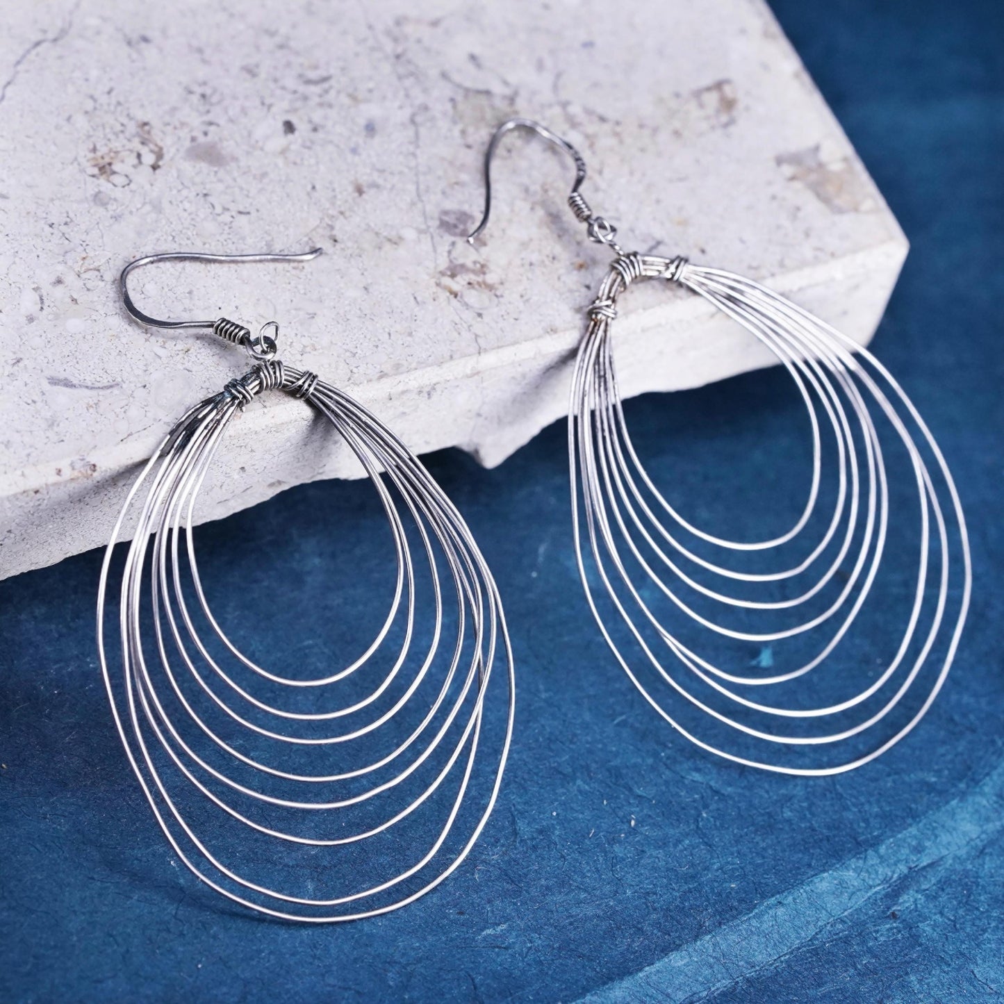 Vintage Sterling handmade Earrings, 925 Silver wired teardrop dangles
