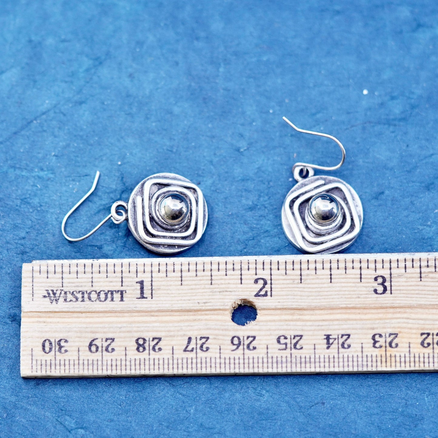 Vintage two tone sterling silver handmade earrings, 925 disc with beads
