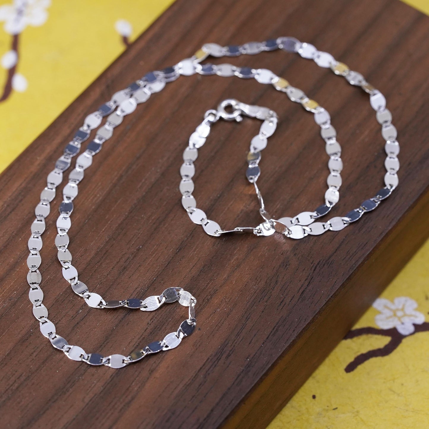 18", 3mm, vintage sterling silver flatten nugget chain, Italy 925 necklace