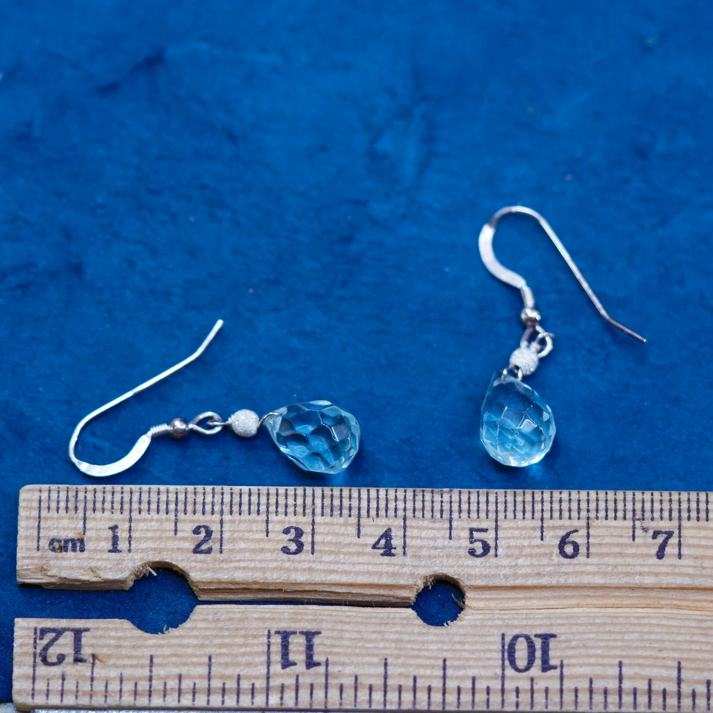 Vintage sterling silver 925 handmade earrings with teardrop blue crystal
