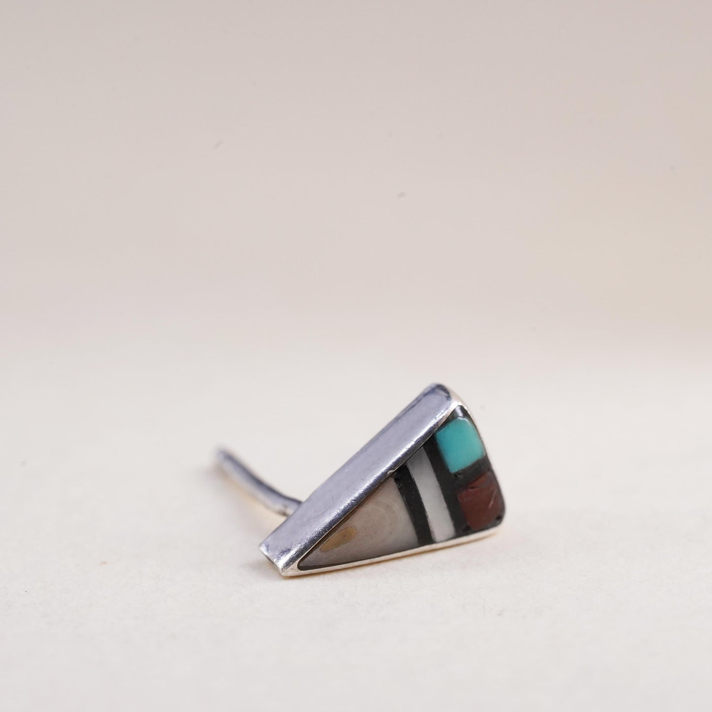 Native American single earring. Sterling 925 silver triangular stud turquoise