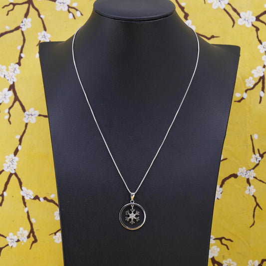 18”, Vintage Sterling silver necklace, 925 box chain cz snowflake charm pendant