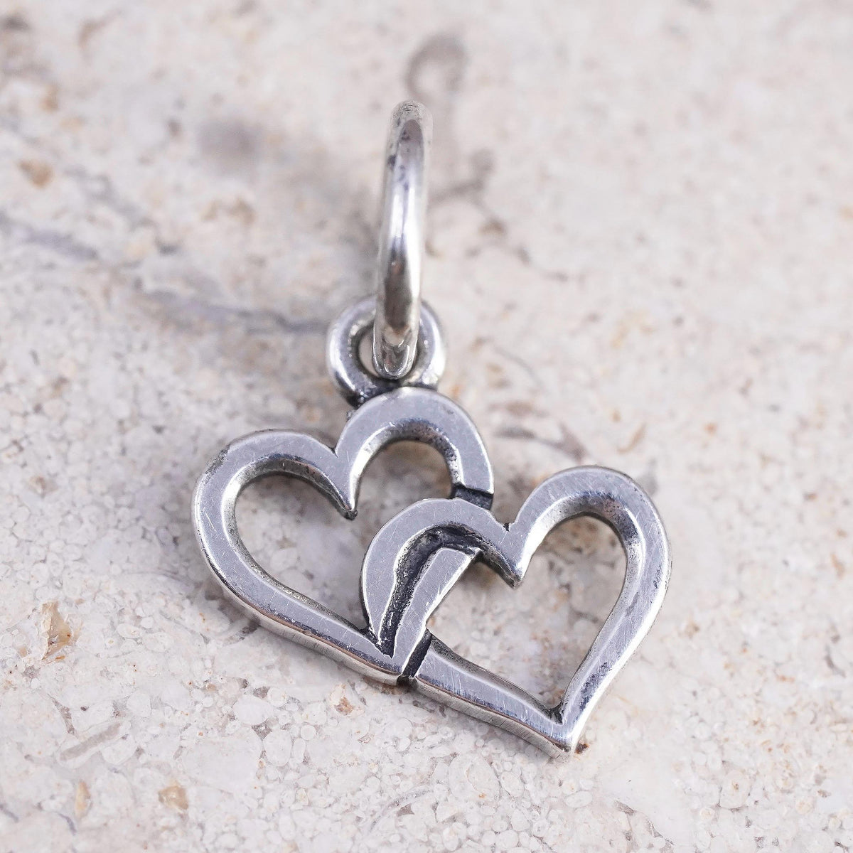 Vintage Retired James Avery sterling silver pendant, 925 linked hearts charm