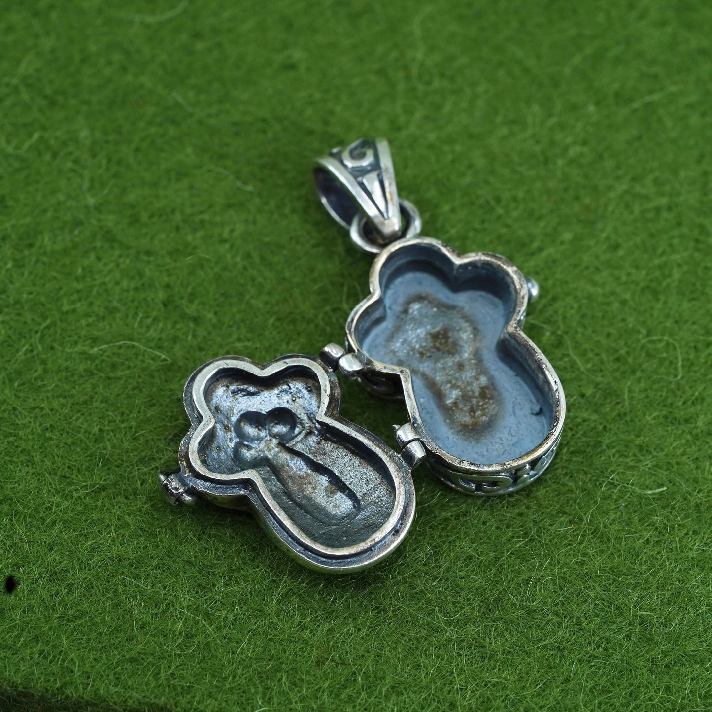 Vintage Sterling silver handmade prayer box pendant, 925 crosslocket charm