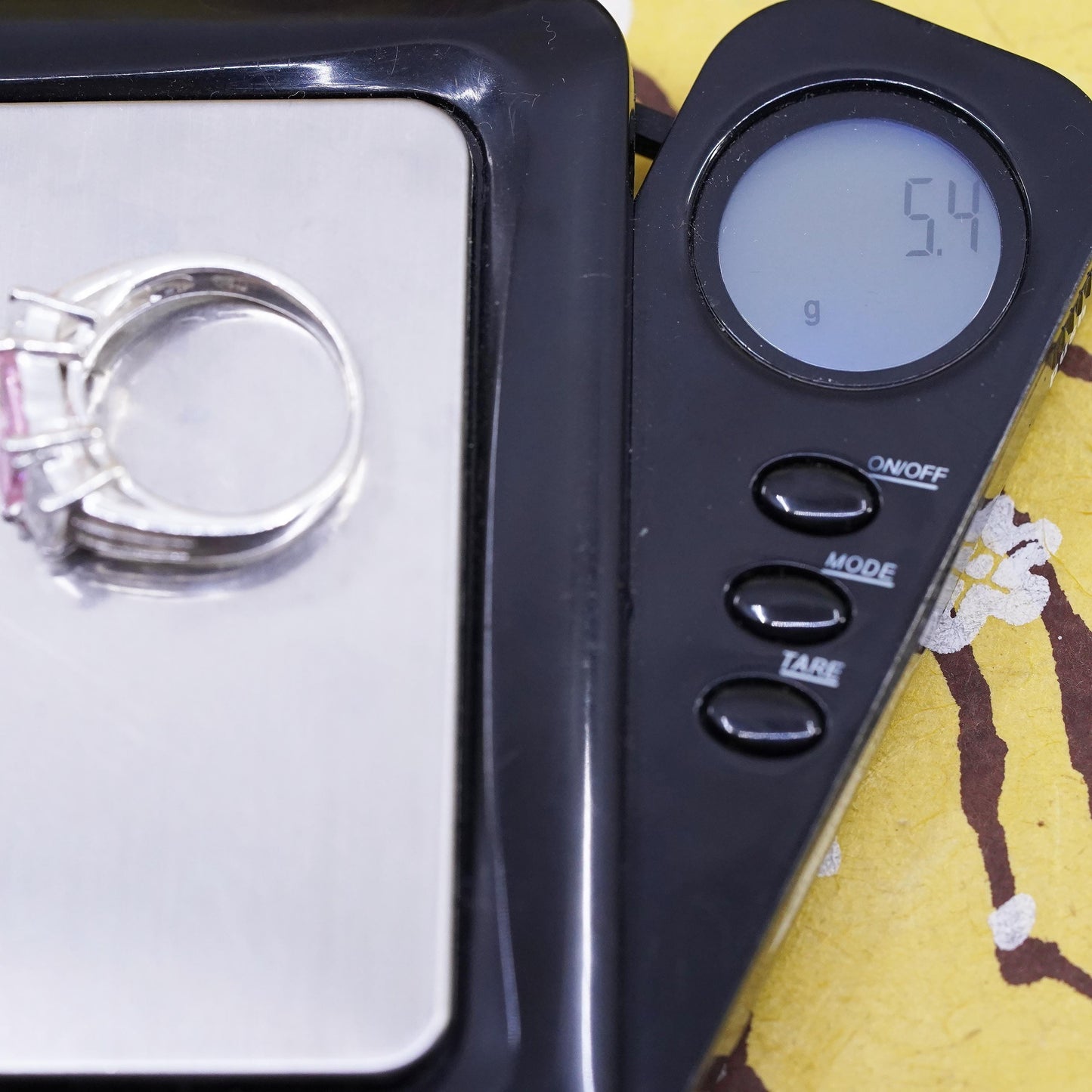 Size 7.5, vintage Sterling 925 silver ring with pink crystal and clear cz