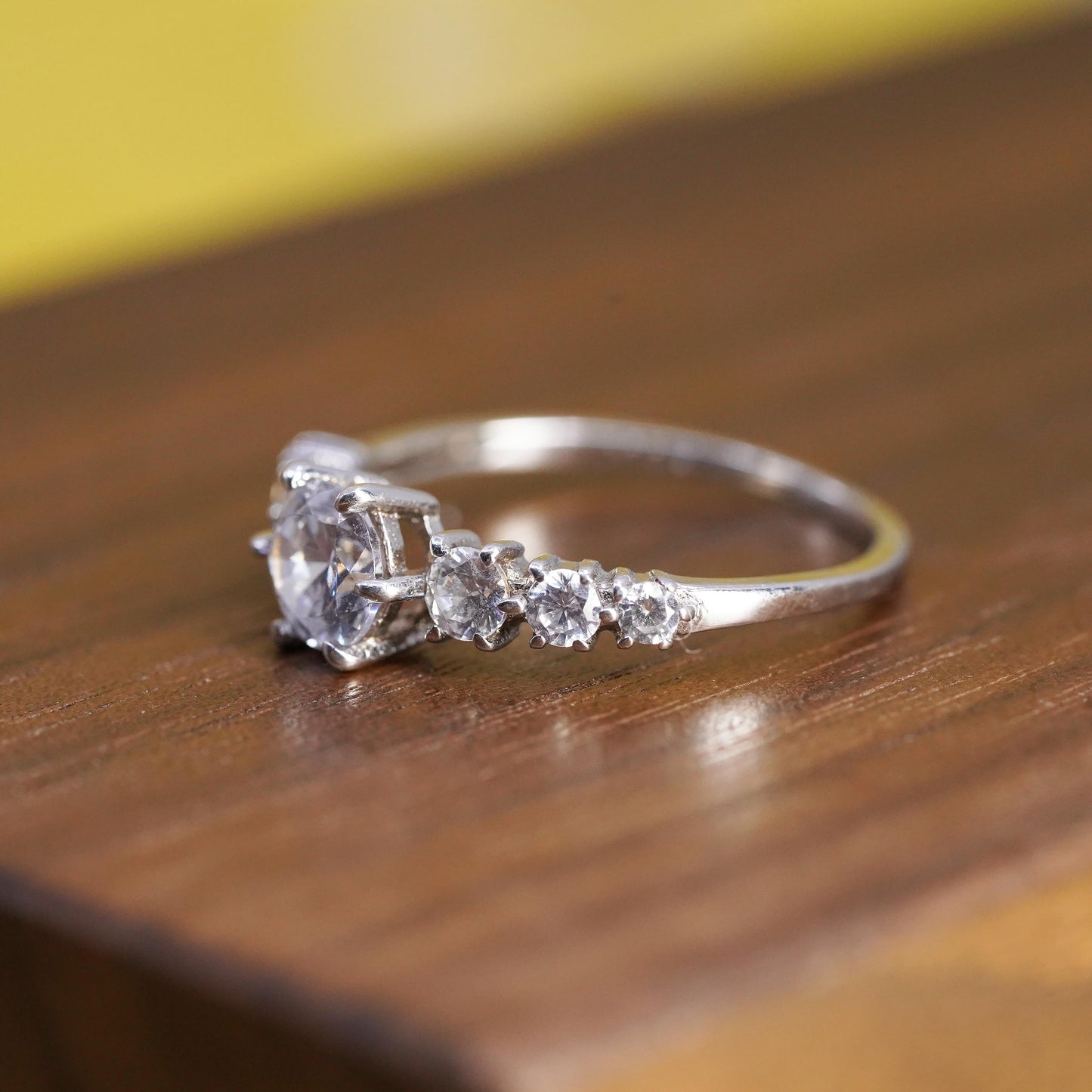 Size 7.25, vintage Sterling 925 silver engagement ring with clear cz ring