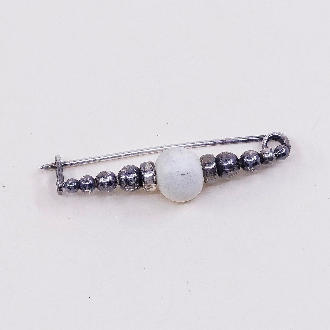 Vintage sterling silver handmade brooch, modern 925 silver pin with beads, Silver tested