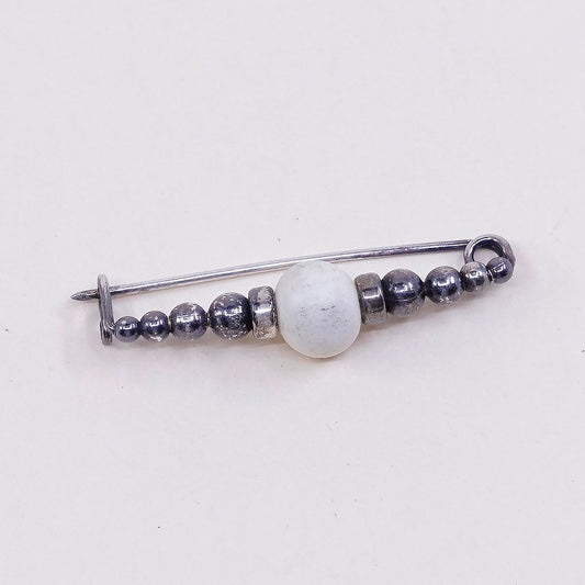 Vintage sterling silver handmade brooch, modern 925 silver pin with beads, Silver tested
