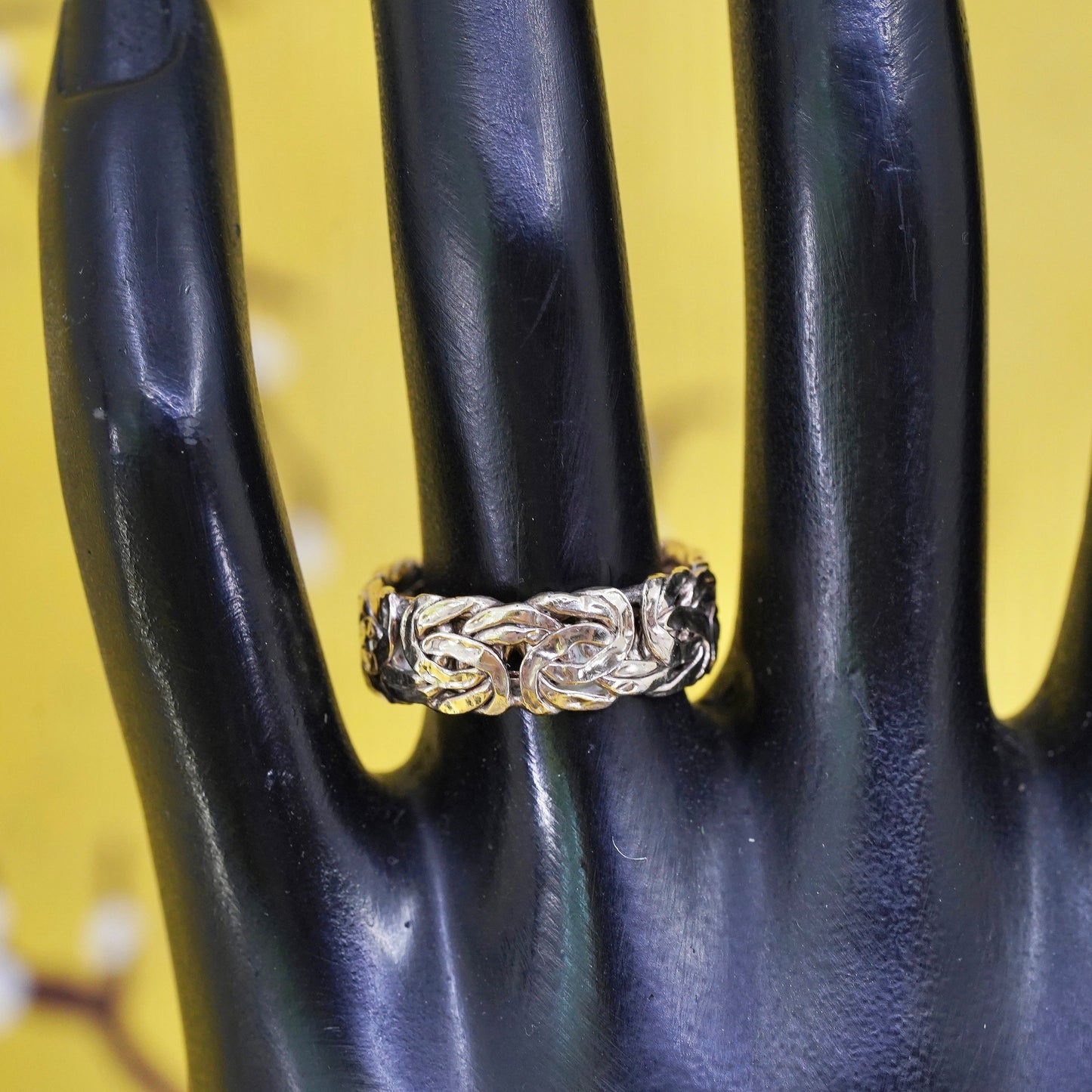 Size 7, Turkey vermeil gold Sterling silver ring, 925 birdcage Byzantine band