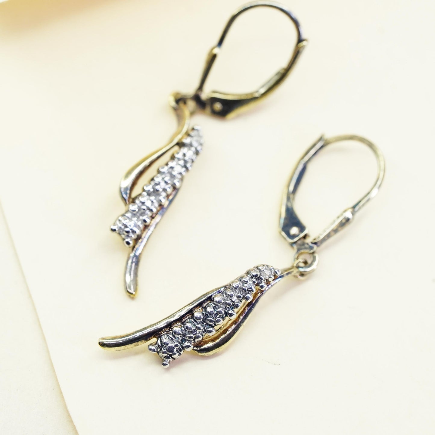 Vintage vermeil gold over sterling 925 silver earrings with diamonds