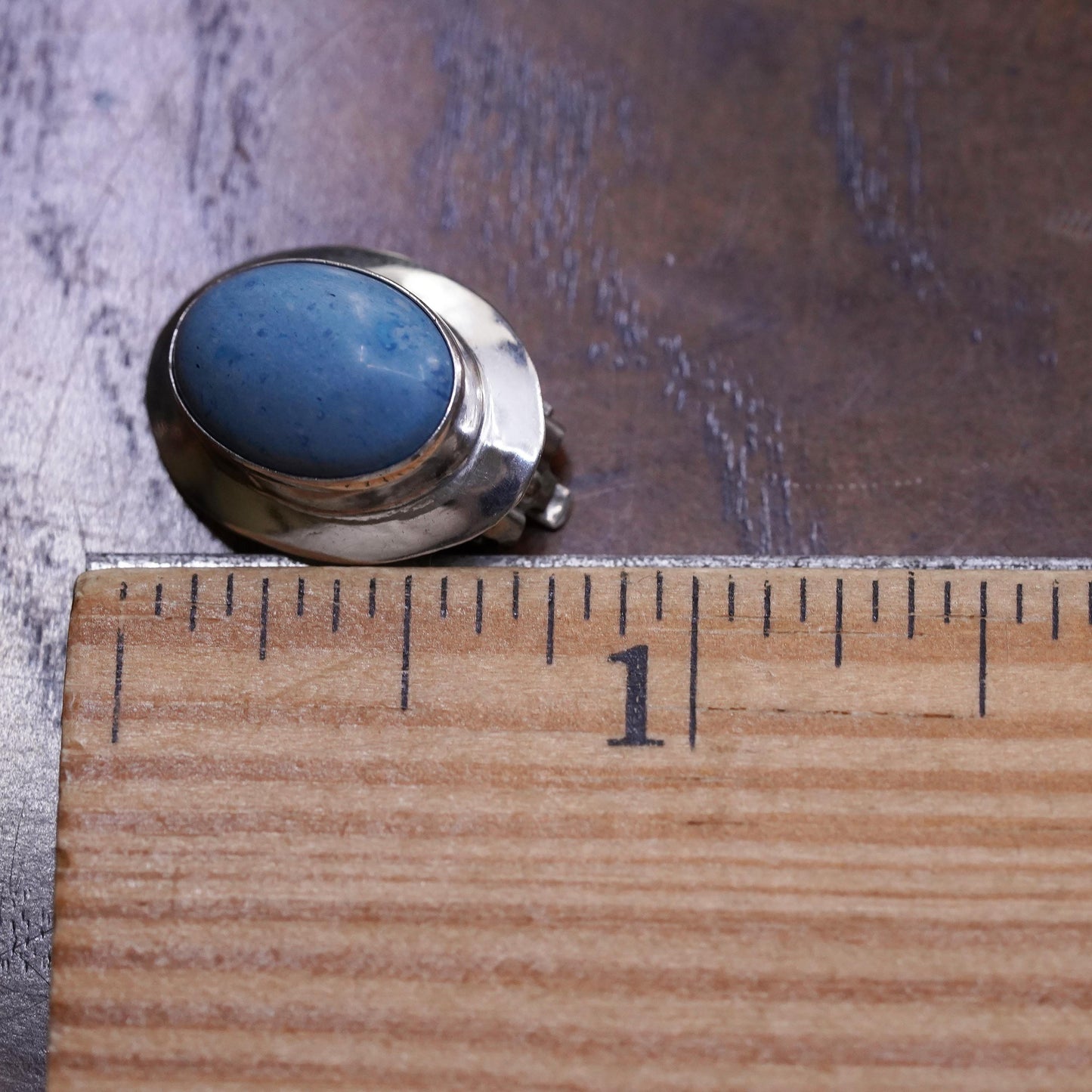Native American sterling silver single earring, 925 oval clip on with turquoise