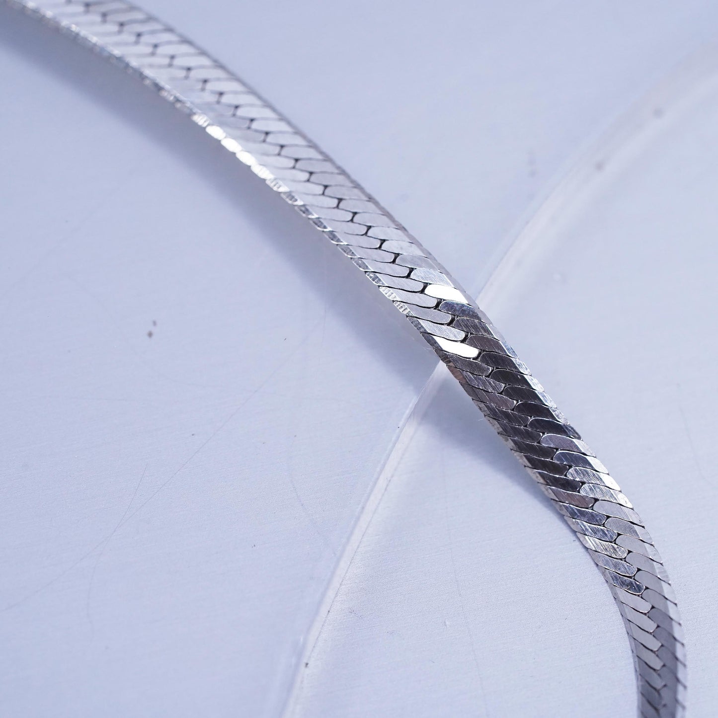 24” 3mm, vintage Italy Sterling 925 silver herringbone chain necklace