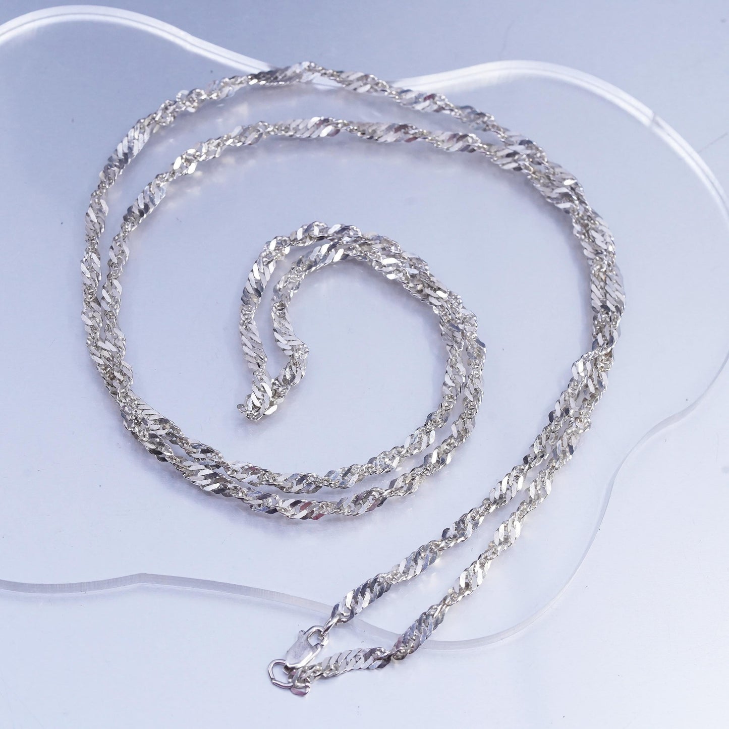 38" 4mm, vintage Sterling 925 silver extra long twisted curb chain necklace