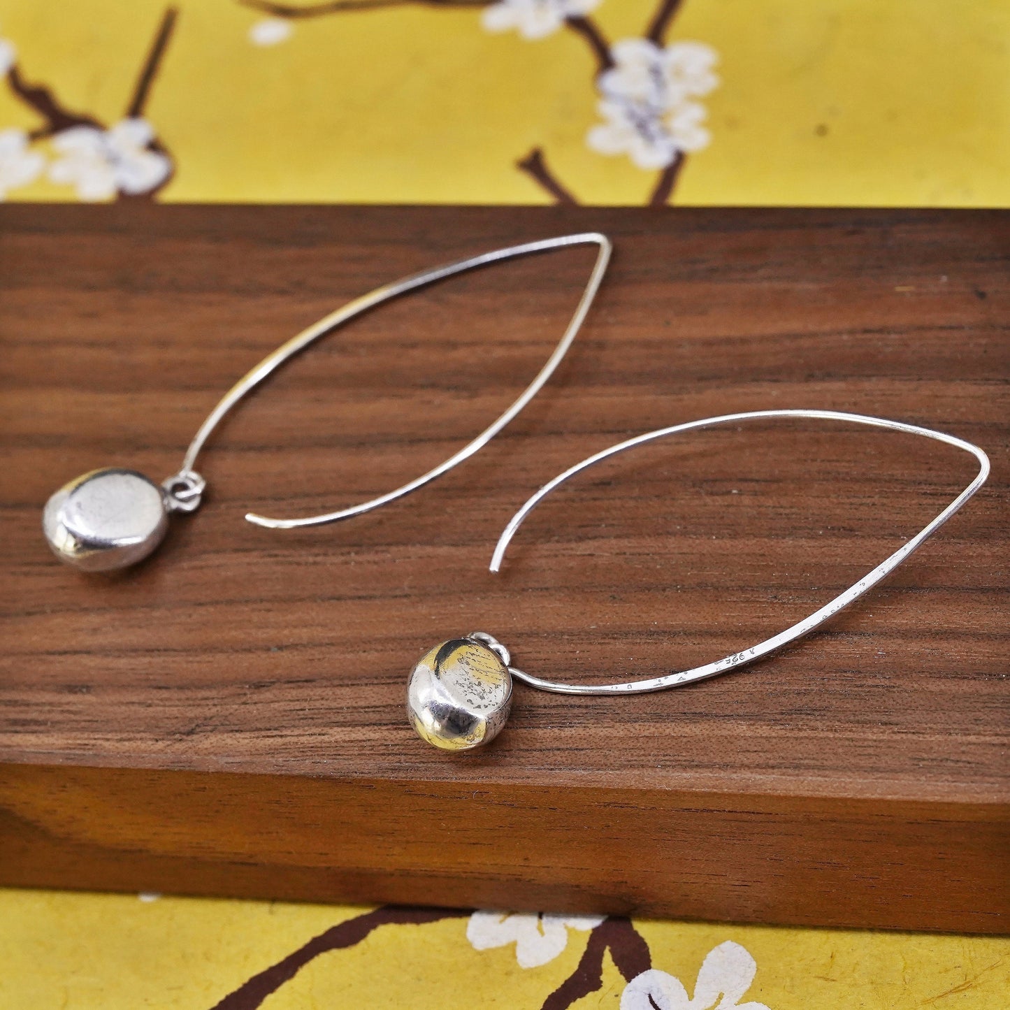 Silpada Sterling 925 silver W2032 Oval Drop Dangle Threader Earrings Bean