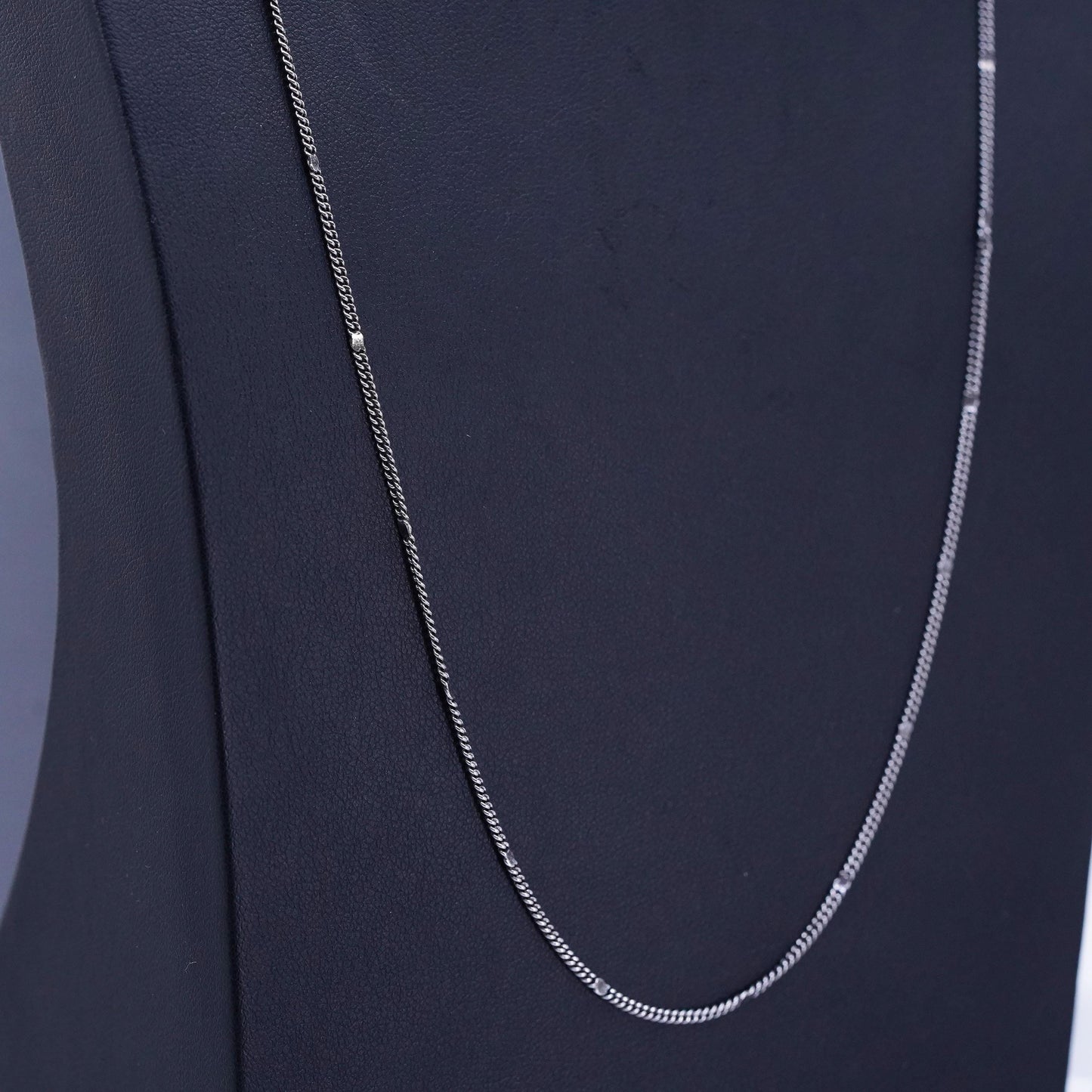 24” 2mm, vintage Italian Sterling 925 silver curb chain necklace with beads
