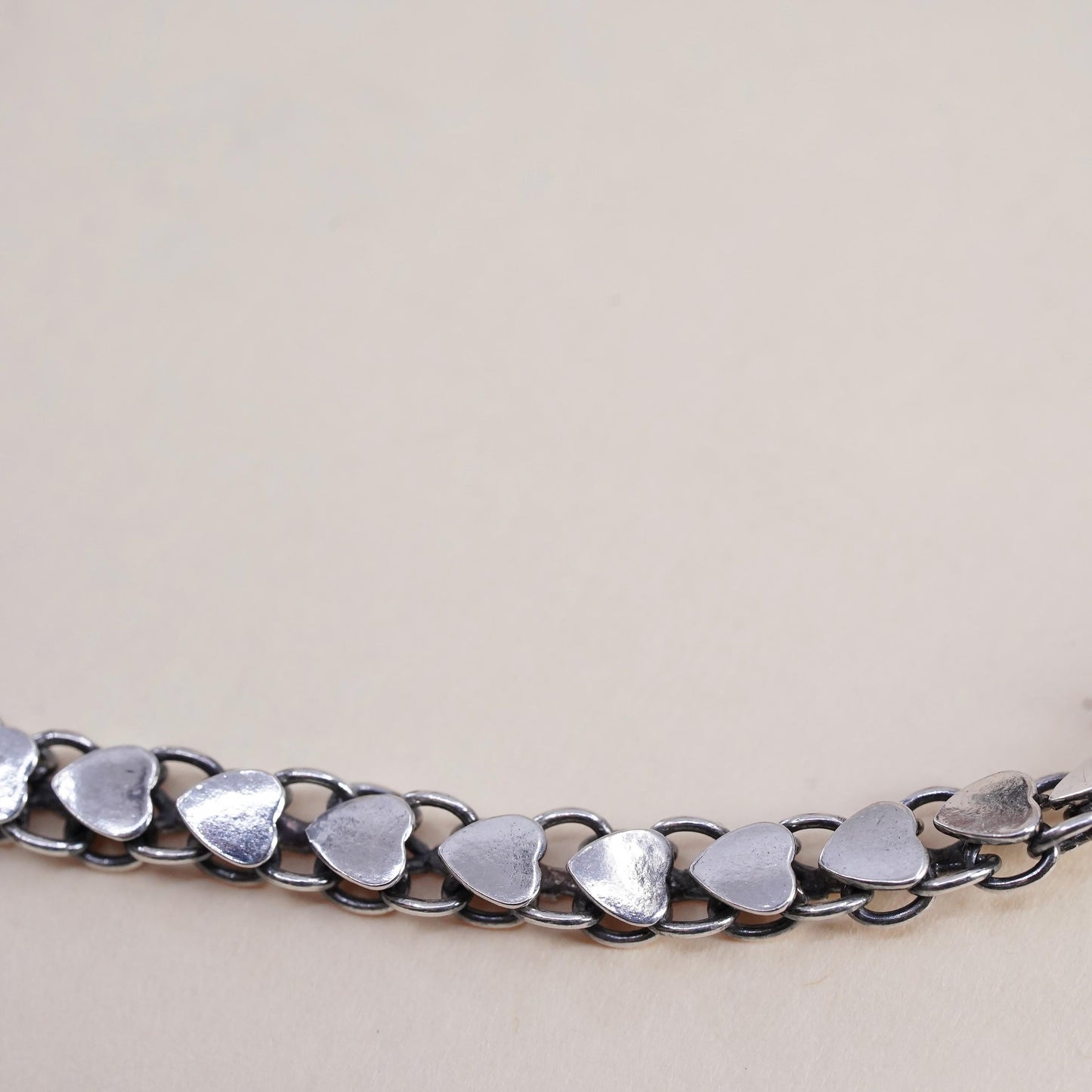 9+1”, Vintage sterling 925 silver bracelet anklet, Italy heart link chain