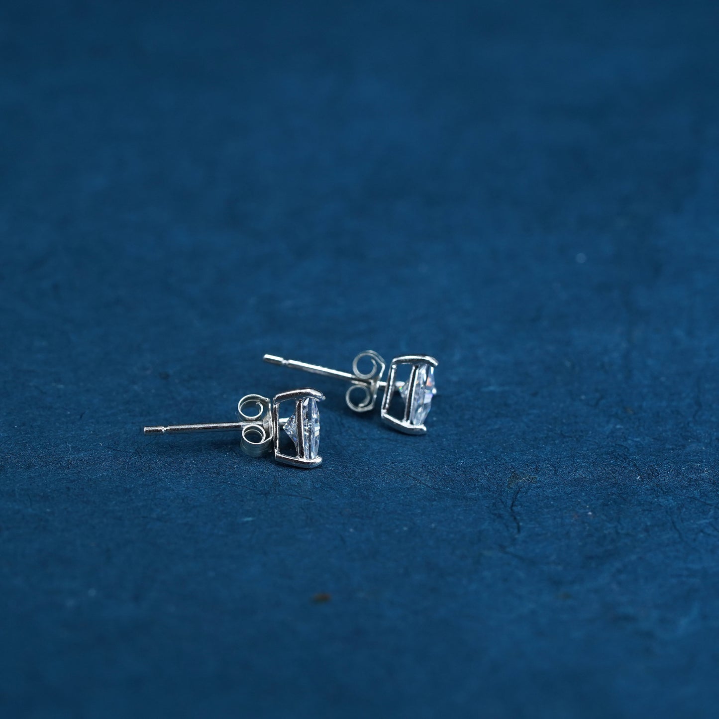 Vintage sterling silver handmade earrings, 925 triangular studs with CZ