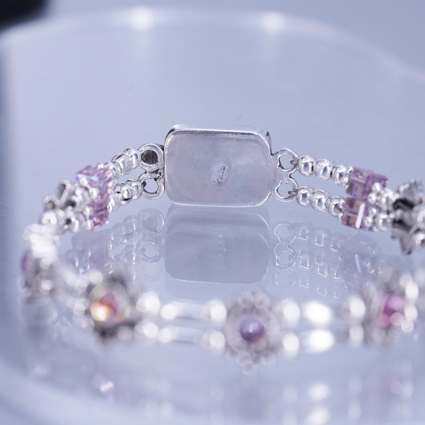 6.5”, Vintage Sterling 925 silver tennis bracelet chain with amethyst