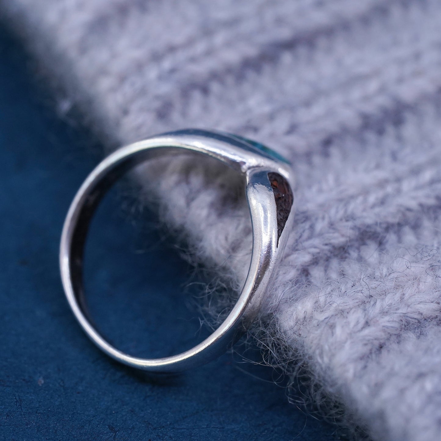 Size 5, Native American sterling silver ring, 925 band with turquoise coral