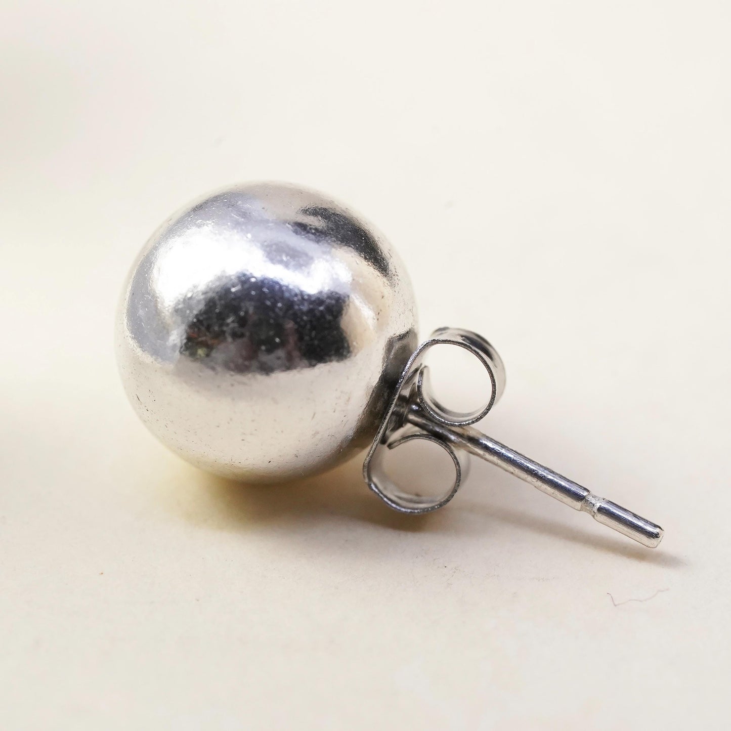 Vintage handmade single earring. Sterling 925 silver 10mm beads stud